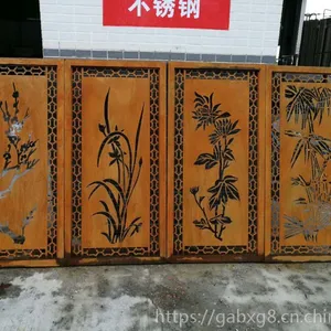 古铜不锈钢拉丝隔断厂家定制售楼部大堂香槟金钢丝屏风中式窗格栅