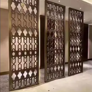 定制不锈钢假山屏风隔断酒店大堂假山水金属古铜色格柵背景墙装饰