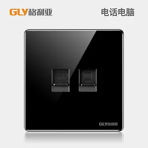 GLY格利亚 电话电脑插座钢化玻璃10A 86型家用酒店 墙壁开关插座大板电话电脑插座