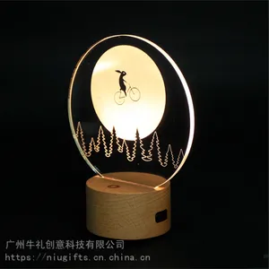 牛礼创意usb触摸式亚克力榉木底座智能家居麋鹿ins跨境热销网红***led小夜灯定制