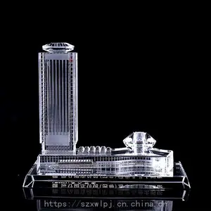 大厦楼盘水晶雕刻模型 建筑公司周年礼品定制 厂家直销水晶楼模摆件