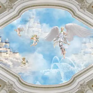 供应深圳佰晟壁画 厂家直销 环保真丝油画布 天顶背景图