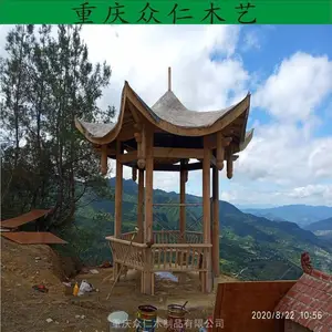 开县户外碳化木仿古重檐亭 樟子松现代凉亭 家用中式凉亭施工安装 众仁木艺