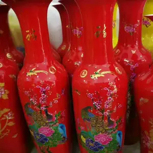 婚庆礼品中国红釉陶瓷大花瓶 新居装修客厅陶瓷摆件落地插花大花瓶