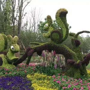 五色草花坛图案大型花雕定制成都厂家草丝绿雕