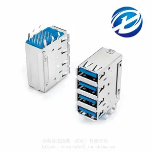 四层USB 3.0 AF母座90度 弯脚插板DIP 卷边 四层3.0 A母90度