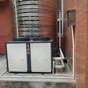 10匹低温运行智能匠奥空气能热泵热水机组与水箱循环供应生活热水