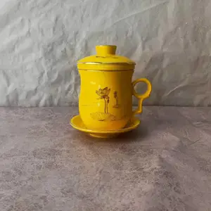 寺庙开光纪念品茶杯 定做卧佛寺杯子 大厦落成礼品陶瓷过滤杯