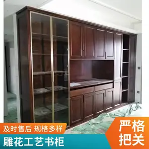 实木欧式书柜 带玻璃门 客厅收纳柜 加厚板材 可来图定制