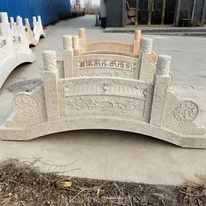 大理石晚霞红石拱桥黄锈石流水小石桥庭院别墅景观摆件