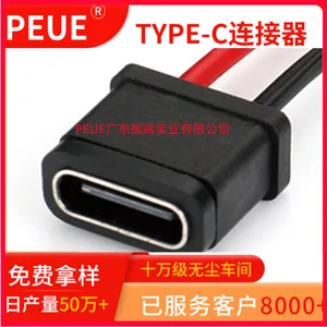 TYPE-C 2P防水母座焊线式 带线 5A H10.0 防水TYPEC母头