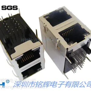 厂家供应双层2*1内置变压器RJ45连接器 双口百兆带灯\无灯插座