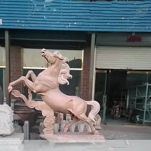 石雕马晚霞红腾飞马到成功奔腾马雕塑大理石动物装饰工艺品定做