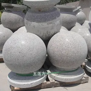 五莲花大理石圆球图片,山东日照直径50公分灰色石材挡车圆球,芝麻灰挡车圆球