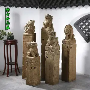 石雕拴马桩仿古青石石狮子中式做旧貔貅拴马柱麒麟摆件定制
