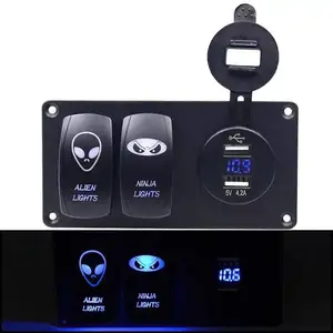 DC 12V-24V房车开关控制组合面板12V船用开关面板5脚双灯翘板开关