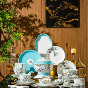 高脚碗家用碗防烫乔迁礼品碗饭碗高级感新款描金陶瓷餐具