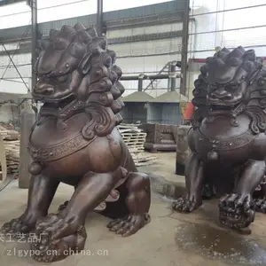批量供应大型铜门狮_造来雕塑工厂门狮_抗风化门狮