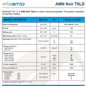 ARKEMA法国阿科玛PA12 AMN BLK T6LD黑色注塑级AMN NOIR T6LD