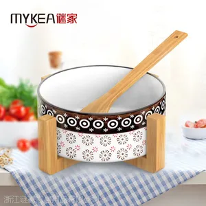 谜家/MYKEA 陶瓷竹木创意沙拉碗竹木底托J1704151M