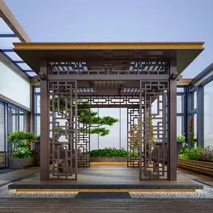 新中式凉亭铝合金厂家定制亭子别墅花园庭院室户外遮阳棚平顶玻璃凉亭