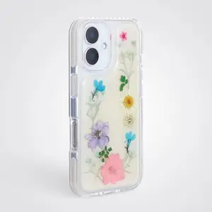 来图定制真花材质的透明滴胶手机壳，适用于 iPhone 14、15、16、17、Air Pro Max 手机保护套