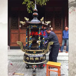 供应铸铁圆形六龙柱香炉/大殿宫殿生铁香炉厂家