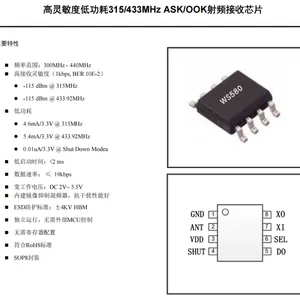 WS580高灵敏度低功耗315/433MHz ASK/OOK射频接收芯片,电机专业替代SYN531,SYN500,SYN510,SYN480