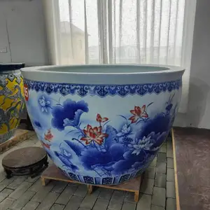 景德镇陶瓷鱼缸 90cm金鱼缸 客厅龟缸荷花缸大型特大养鱼盆