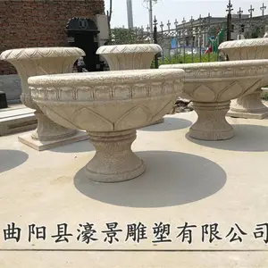 景德镇园林石雕雕刻花钵花盆 石雕花盆花钵如何摆放 石雕养花盆厂家