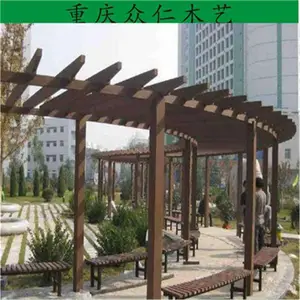 内江户外樟子松地板 防腐木弧形花架 防腐木栏杆批发 众仁木艺
