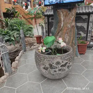 石雕鱼缸花盆青石仿古做旧庭院圆形鱼缸养鱼水槽石槽子仿古雕刻