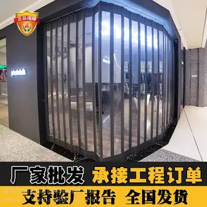 商场门店弧形侧推卷帘门手动铝合金折叠推拉门隐形电动水晶卷闸门