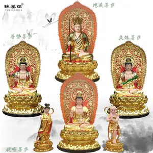 玻璃钢文殊普贤菩萨佛像贴金彩绘 普贤菩萨塑像文殊老母神像厂家