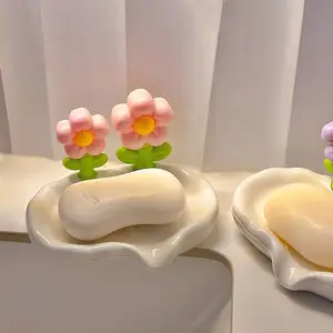 跨境热销轻奢不积水肥皂盒免打孔可爱花朵肥皂盒置物肥皂架香皂盒