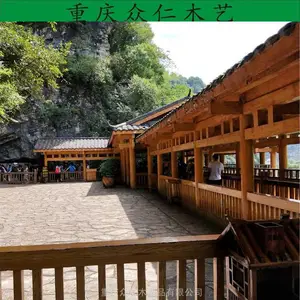 道真菠萝格传统木制长廊 防腐木小青瓦扇形长廊生产 众仁木艺