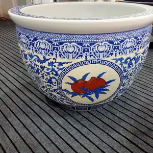 景德镇陶瓷大缸 落地装饰水缸 酒店庭院装饰陶瓷荷花鱼缸