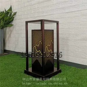 小区售楼处草坪灯拉丝红古铜立柱灯室外云石庭院落地灯园区景观矮柱灯