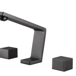 卫浴新品 枪灰双把三孔分体式 浴室柜洗脸面盆冷热水***三件套