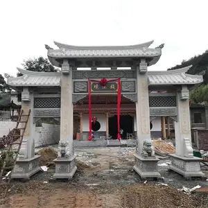 三门五楼石雕牌坊牌楼 景区入口单门石材山门牌坊