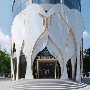 双曲铝单板弧形冲孔幕墙镂空雕花圆包柱门头造型氟碳漆铝板定制