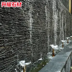 升耀石材 人造流水石 背景墙黑色流水板规格150*600mm灰色文化石