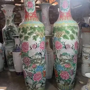 长期供应开业礼品陶瓷大花瓶 2.2米粉彩牡丹花仙鹤图落地瓶子