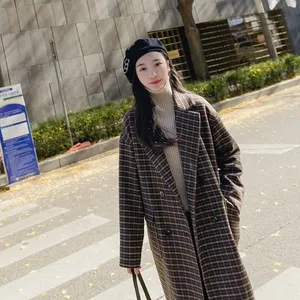 欧美2018秋冬新款女装毛呢外套女中长款韩版大码宽松羊毛呢子大衣
