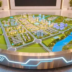 城市发展历程数字沙盘 新旧城区对比灯光演示模型