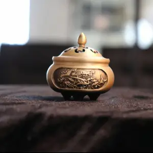 黄铜摆件 莲鹤小铜炉 客厅茶室装饰品 铜工艺品 家用香薰炉摆件 礼品
