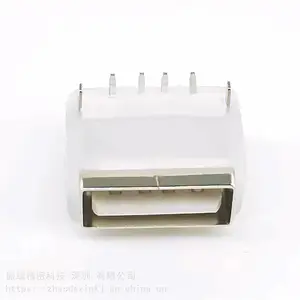USB母座4P卧式后两脚插板L=11.1mm 90度插板A母带防水胶圈 板上型DIP无柱