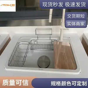 奥科进口石英石水槽、大单槽可加装沥水架切菜板、方便清洗