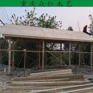 巫溪户外樟子松仿古风雨廊 防腐木现代回廊 公园琉璃瓦扇形长廊设计安装 众仁木艺