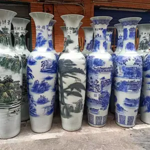 手绘青花陶瓷大花瓶 源远流长落地大花瓶装饰工艺礼品瓷摆件
